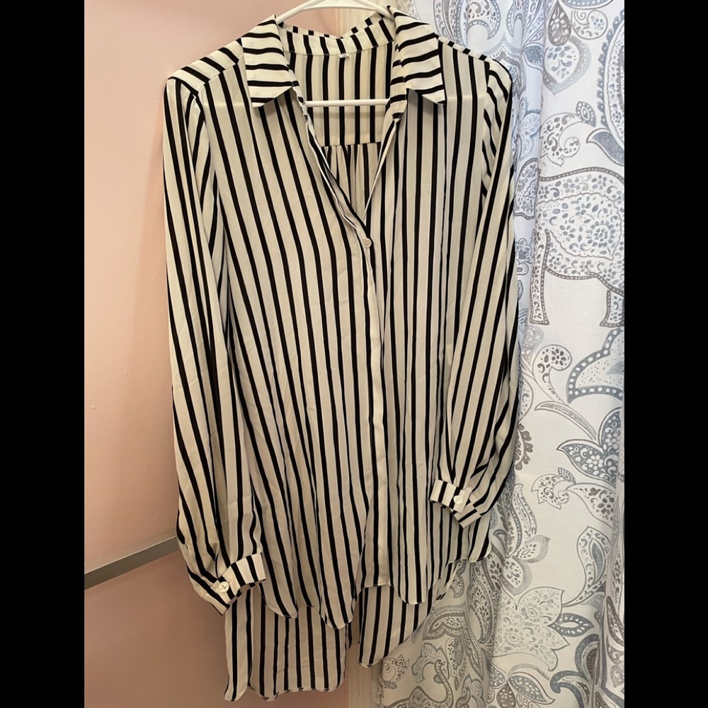 Black and white striped long blouse